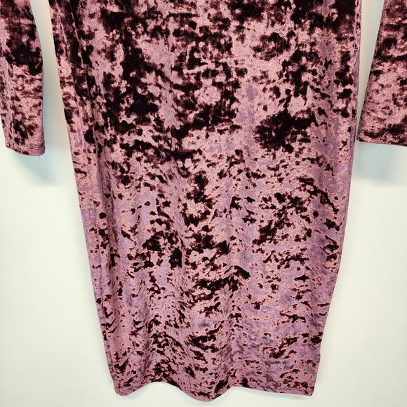 Michael Michael Kors Crushed Velvet Dress Size M Dark Pink Long Sleeve Goth Glam - Picture 6 of 13